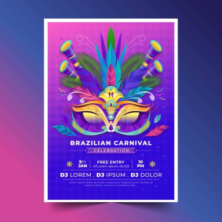 Ilustración de Gradiente carnaval brasileño plantilla de póster vertical diseño vector ilustración - Imagen libre de derechos