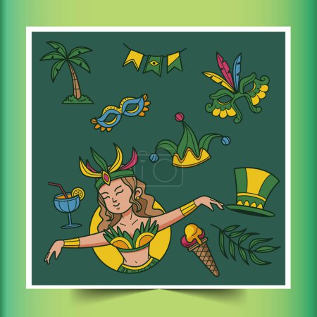 Illustration for Hand drawn brazilian carnival elements collection design vector illustration - Royalty Free Image