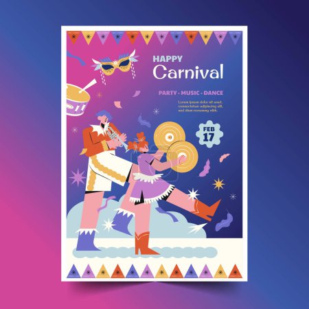 Illustration for Flat carnival vertical poster template design vector illustration - Royalty Free Image