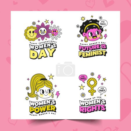 Illustration for Hand drawn international women s day labels collection design vector illustration - Royalty Free Image