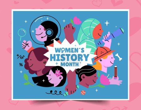 Téléchargez les illustrations : Plat femmes s histoire mois conception vectoriel illustration - en licence libre de droit