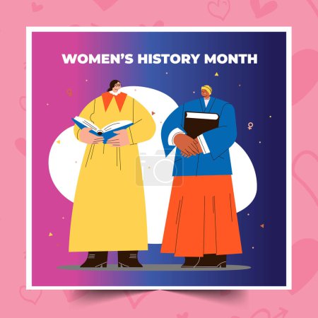 Téléchargez les illustrations : Plat femmes s histoire mois conception vectoriel illustration - en licence libre de droit