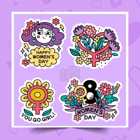 Illustration for Hand drawn international women s day badges collection design vector illustration - Royalty Free Image