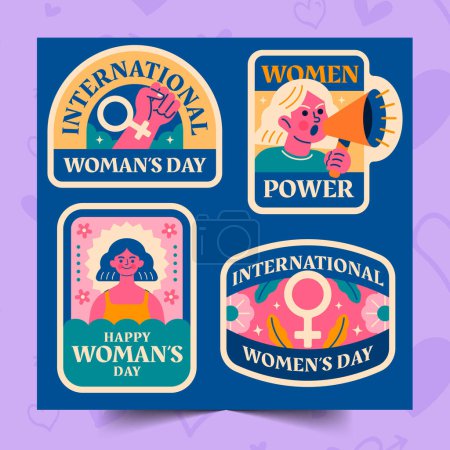 Téléchargez les illustrations : Plat international femme s jour badges collection conception vectoriel illustration - en licence libre de droit