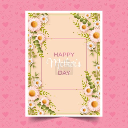 Téléchargez les illustrations : Modèle réaliste de carte de vœux de fête des mères avec illustration vectorielle de conception de fleurs - en licence libre de droit