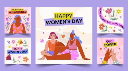 Téléchargez les illustrations : Plat international femmes s jour bannières collection conception illustration vectorielle - en licence libre de droit