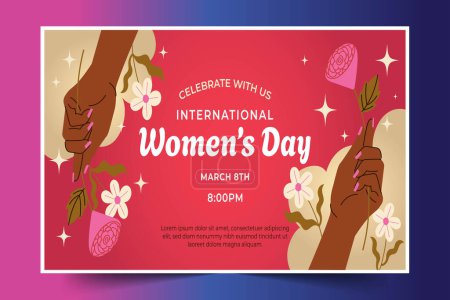 Téléchargez les illustrations : Plat international femme s jour horizontal bannière modèle conception vectoriel illustration - en licence libre de droit
