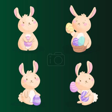 Illustration for Watercolor easter bunny collection design vector illustration - Royalty Free Image