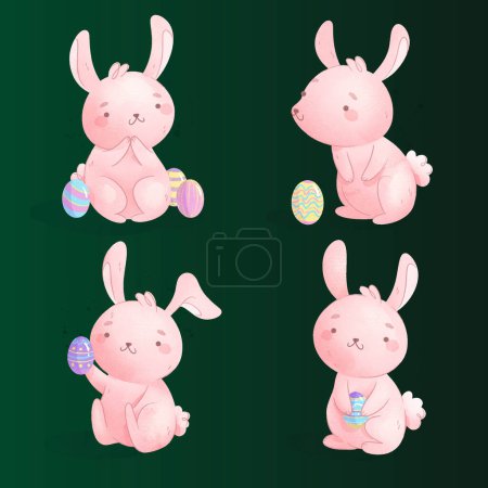 Téléchargez les illustrations : Illustration vectorielle de conception de collection de lapin de Pâques aquarelle - en licence libre de droit