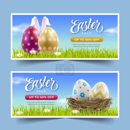Ilustración de Venta de Pascua realista banners diseño vector ilustración - Imagen libre de derechos
