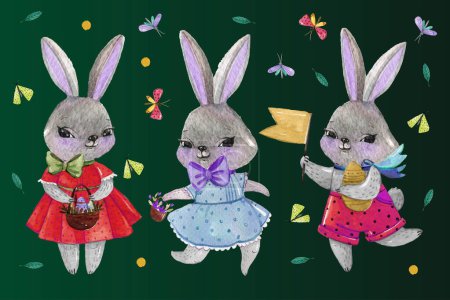 Téléchargez les illustrations : Illustration vectorielle de conception de collection de lapin de Pâques aquarelle - en licence libre de droit
