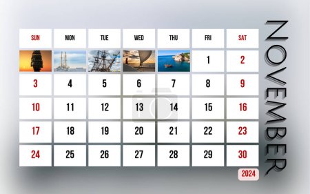2024 Calendar  12 famous sailing ships in history  Pinta, Nia, Santa Maria  Three ships used by Christopher Columbus on his first voyage to the Americas in 1492
