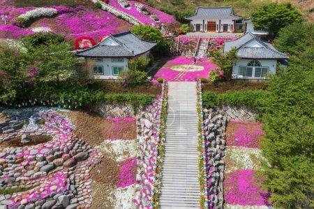 moss pink scenery of the daemyeong temple in Korea, Sancheong