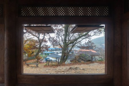 the floor and windows of a traditional Korean house