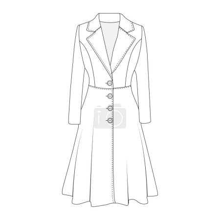 Photo for Women's double-breasted trench coat vector design, Women long coat, vector illustration, flat technical drawing. - Royalty Free Image