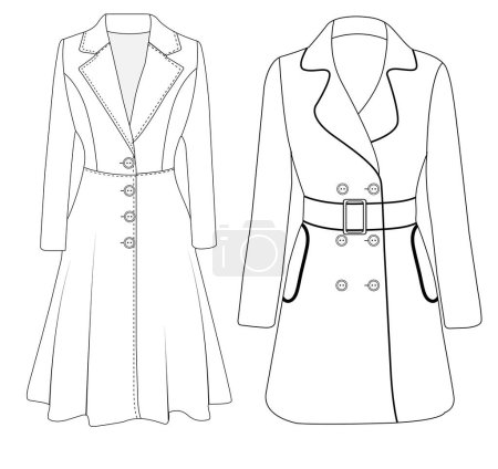 Photo for Women's double-breasted trench coat vector design, Women long coat, vector illustration, flat technical drawing. - Royalty Free Image