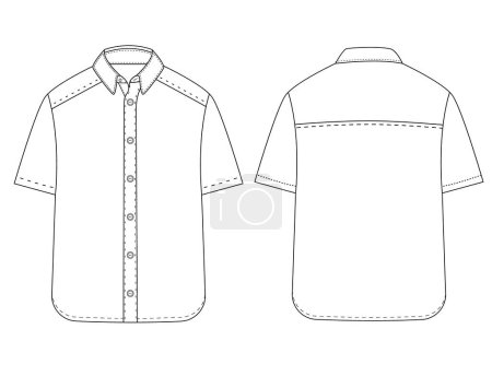 Photo for Short sleeved men resort shirt flat technical drawing vector illustration mockup template design - Royalty Free Image