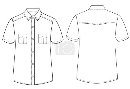 Photo for Short sleeved men resort shirt flat technical drawing vector illustration mockup template design - Royalty Free Image