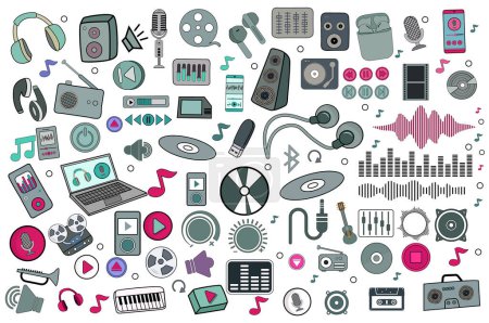 Photo for Audio Music Content Objects & Symbols Set Icon Vector Design - Royalty Free Image