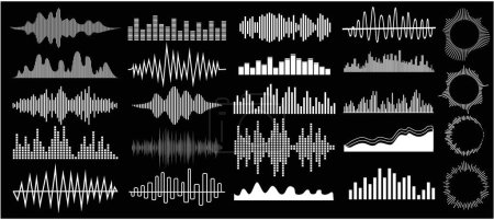 Ilustración de Set Ondas de vibración sonora en diferentes formas set Elementos aislados set de líneas de vibración y ondulación Ilustración vectorial. - Imagen libre de derechos