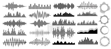 Photo for Set Sound vibration waves in different shapes set isolated elements set of vibration and waving lines Vector illustration. - Royalty Free Image