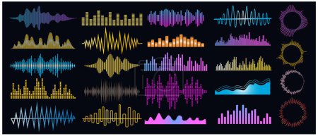 Ilustración de Set Ondas de vibración sonora en diferentes formas set Elementos aislados set de líneas de vibración y ondulación Ilustración vectorial. - Imagen libre de derechos
