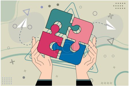  Business concept a puzzle Vector illustration preparation puzzle or postal notification,marketing, consulting,newsletter,opportunity, planning. Hand holding envelope design