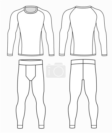  A set of technical drawings of a men's sports sweatshirt and rash guard. Vector template of male rash guard front and back view vector design