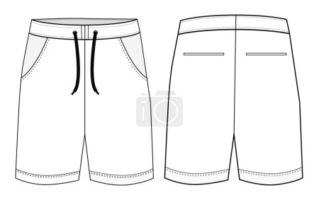 Sweat Boys knit shorts with elastic waist man. men's sportswear. vector technical sketch . mockup clothing template illustration.