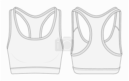 Womens Sport wrap Bra fashion flat sketch template. Sports wear fashion design set illustration . Front and back views