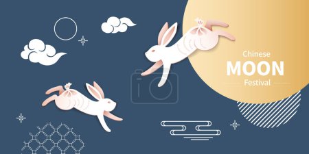 Illustration for Vector Illustration of mid-autumn festival celebration. Rabbit and Moon. - Royalty Free Image
