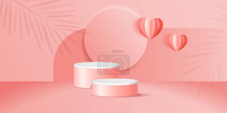 Illustration for Abstract 3D background with podium. Circle scene with leaf shadow. scene products display. Vector geometric forms. - Royalty Free Image