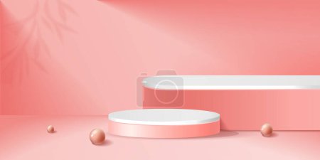Illustration for Abstract 3D background with podium. Circle scene with leaf shadow. scene products display. Vector geometric forms. - Royalty Free Image