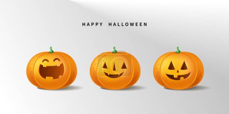 Illustration for Happy Halloween 3d Vector. magic elements. Pumpkins, ghost. illustration in flat cartoon style. - Royalty Free Image