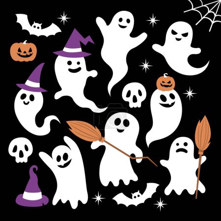 Ilustración de Feliz vector de Halloween. Diversas ilustraciones de combinación fantasma - Imagen libre de derechos