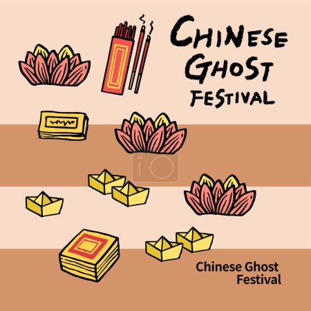 Téléchargez les illustrations : Illustration vectorielle de la célébration du festival des fantômes chinois. Et est connu sous le nom Hungry Ghost Festival. - en licence libre de droit