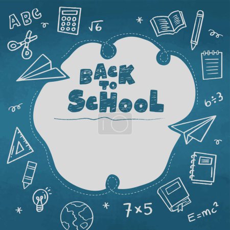 Illustration for Back to School banner with hand drawn line art icons of education - Royalty Free Image
