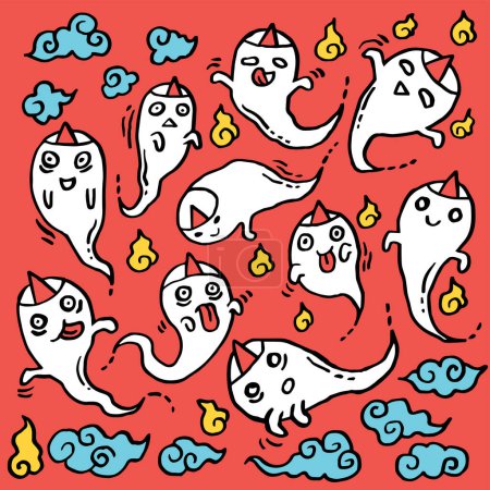 Ilustración de Ilustración vectorial de la celebración del Festival Fantasma Chino. Y es conocido como Hungry Ghost Festival. - Imagen libre de derechos