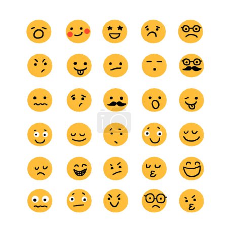 Ilustración de Conjunto de Emoticonos. Plantilla de diseño de tarjeta de felicitación del día mundial emoji con diferentes sentimientos - Imagen libre de derechos