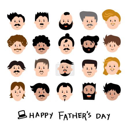 Illustration for Vector illustration of joyous celebration of Happy Father's Day. Multicultural  People Face of Father Vector. - Royalty Free Image