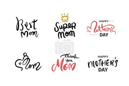 Ilustración de Ilustración vectorial de la alegre celebración del Día de la Madre, texto escrito variado para el Día de la Madre - Imagen libre de derechos