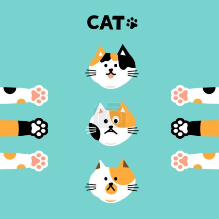 Illustration for Cat head emoji vector. Vector illustration of a Cat head emoji vector. Vector illustration of orange cats with paws on a blue background. - Royalty Free Image