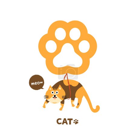 Illustration for Cat head emoji vector. Vector illustration of pet orange cat tied with cat paw balloons on white background. - Royalty Free Image