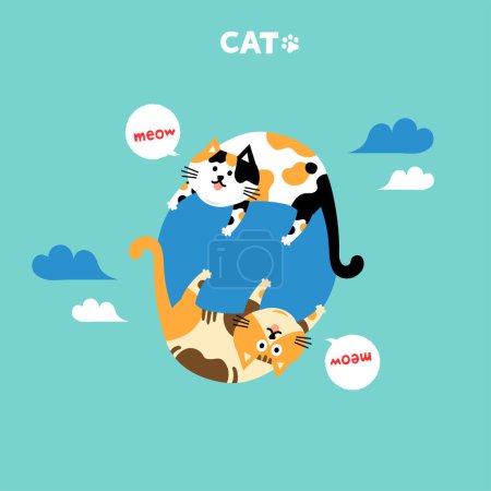 Ilustración de Cabeza de gato vector emoji. Ilustración vectorial de gato naranja que sostiene globos sobre fondo azul. - Imagen libre de derechos
