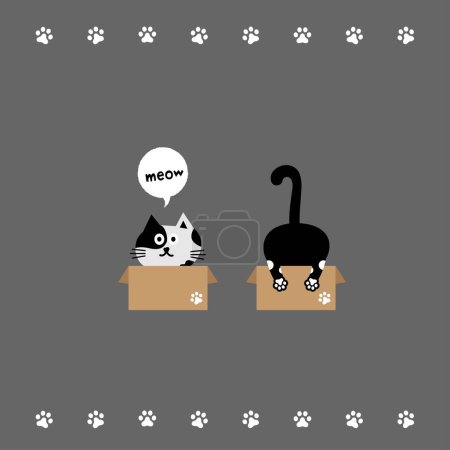 Illustration for Cat head emoji vector. Vector illustration of the front and back of a black cat sitting in a cardboard box on a gray background. - Royalty Free Image