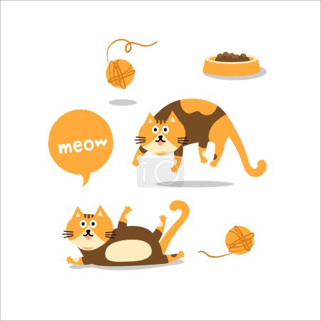 Téléchargez les illustrations : Tête de chat emoji vecteur. Illustration vectorielle de chat orange animal sautant et couché sur fond blanc. - en licence libre de droit