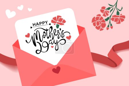 Téléchargez les illustrations : Illustration vectorielle de célébration joyeuse fête des mères heureuse, enveloppe de carte pour envoyer des vœux à maman - en licence libre de droit