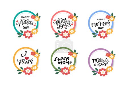 Illustration for Vector illustration of joyous celebration Happy Mother's Day, Mother's Day text wreath - Royalty Free Image