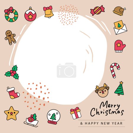 Illustration for Merry Christmas Santa Claus Christmas tree with Christmas elements background note paper vector illustration. - Royalty Free Image