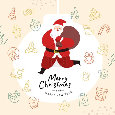 Téléchargez les illustrations : Joyeux décembre fond de Noël avec l'illustration vectorielle du Père Noël. - en licence libre de droit